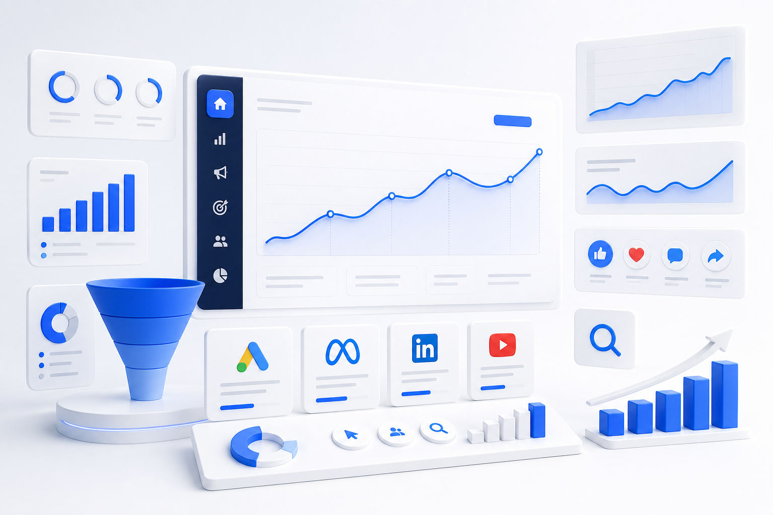 لوحة نمو تسويقي تعرض الحملات والتحليلات